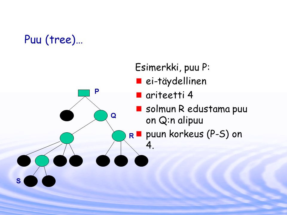 Puu (tree)… Esimerkki, puu P: ei-täydellinen ariteetti 4