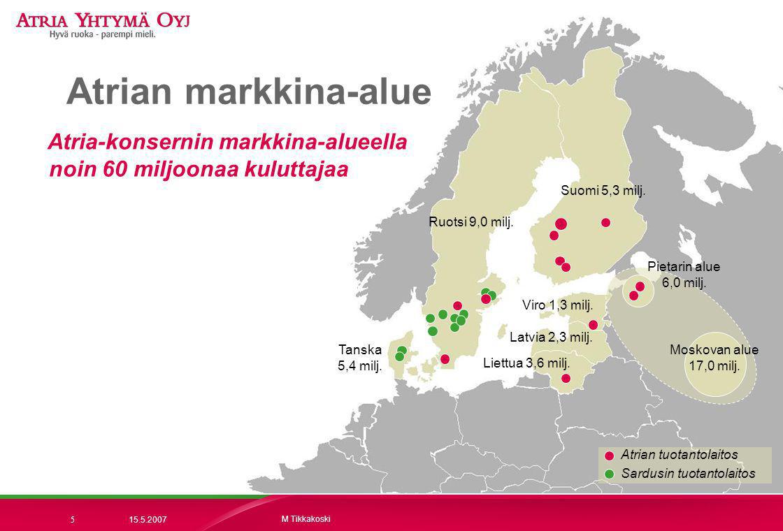 Suomi 5,3 milj. Ruotsi 9,0 milj. Tanska 5,4 milj. Viro 1,3 milj. Latvia 2,3 milj. Liettua 3,6 milj.