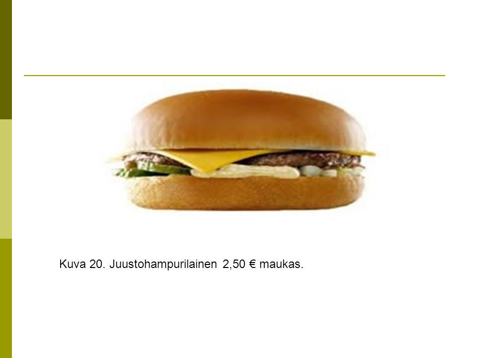 Kuva 20. Juustohampurilainen 2,50 € maukas.