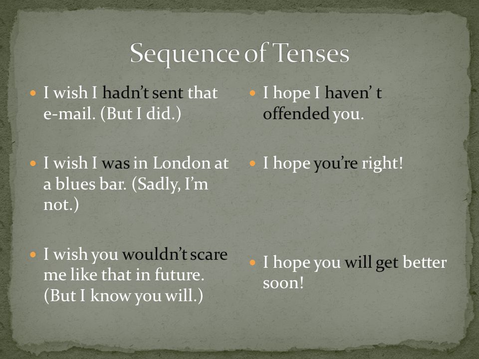 Sequence of Tenses I wish I hadn’t sent that  . (But I did.)