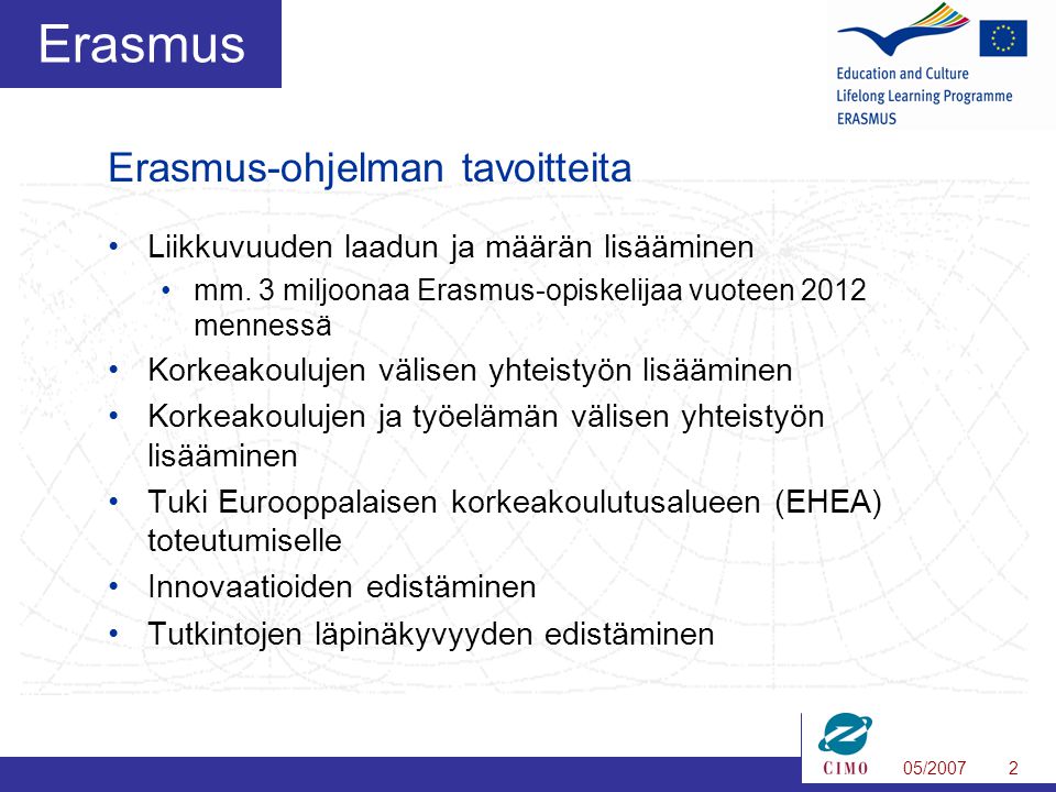 Erasmus-ohjelman tavoitteita