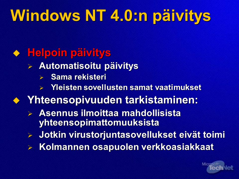 Windows NT 4.0:n päivitys Helpoin päivitys