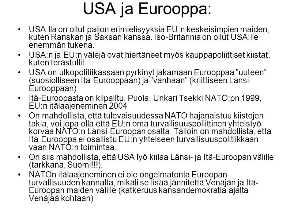 USA ja Eurooppa: