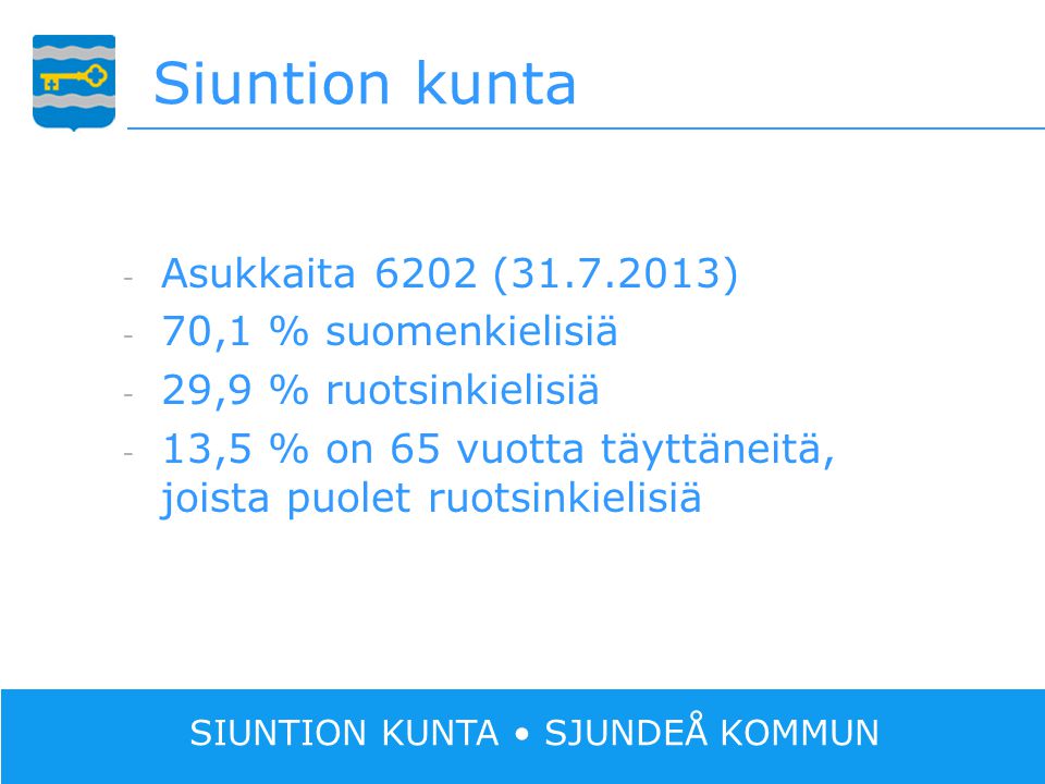 Siuntion kunta Asukkaita 6202 ( ) 70,1 % suomenkielisiä