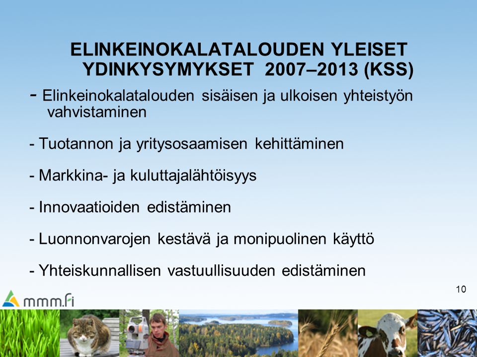 ELINKEINOKALATALOUDEN YLEISET YDINKYSYMYKSET 2007–2013 (KSS)