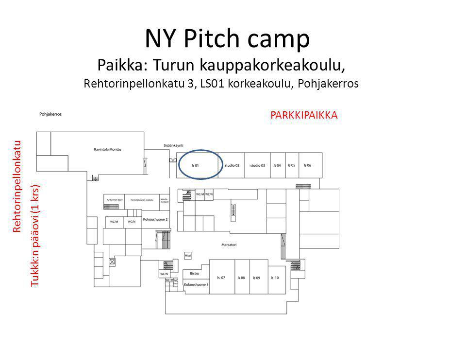 NY Pitch camp Paikka: Turun kauppakorkeakoulu, Rehtorinpellonkatu 3, LS01 korkeakoulu, Pohjakerros.