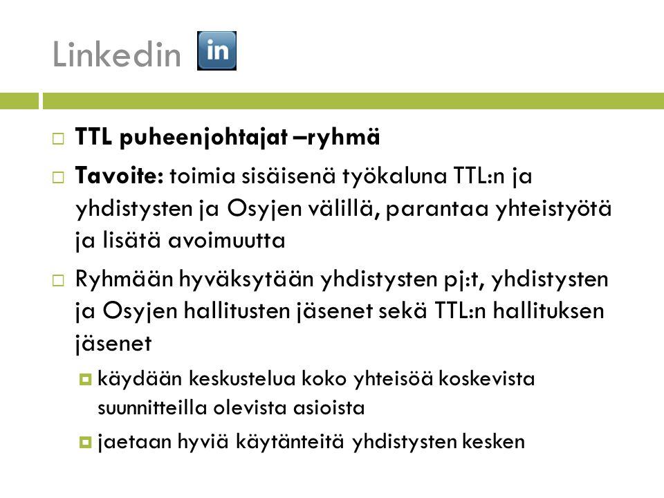 Linkedin TTL puheenjohtajat –ryhmä