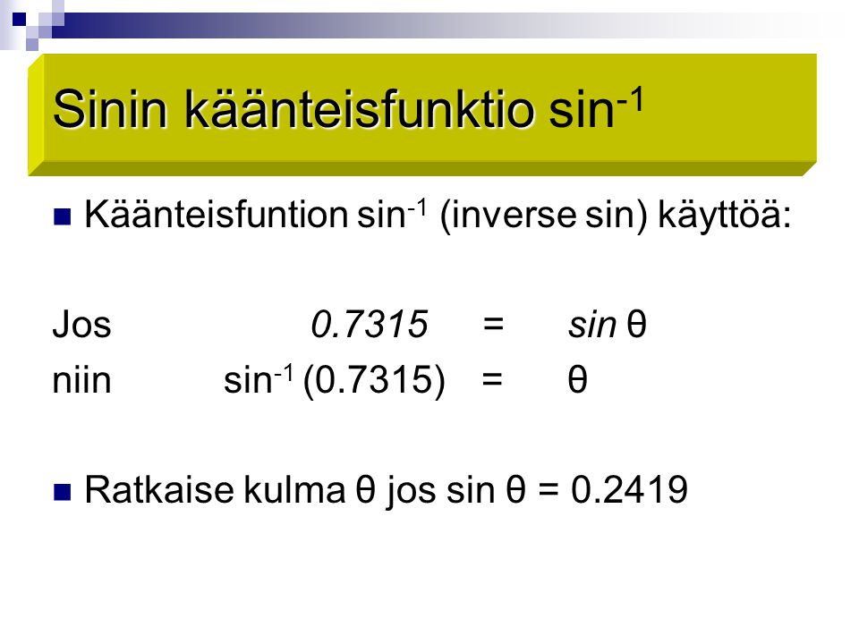 Sinin käänteisfunktio sin-1 Inverse Sine Function