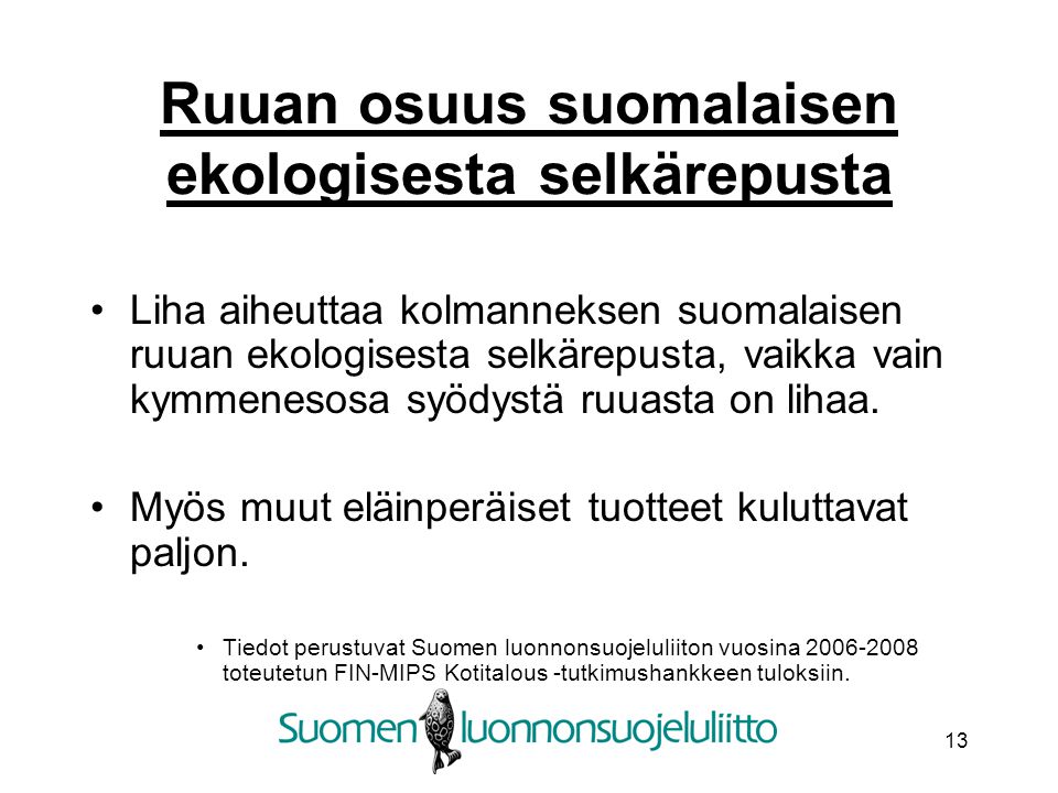 Ruuan osuus suomalaisen ekologisesta selkärepusta