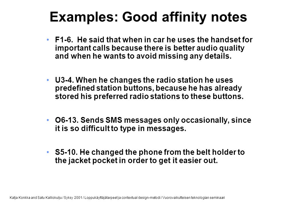 Examples: Good affinity notes
