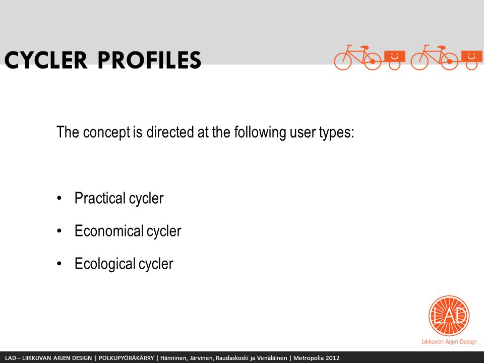 CYCLER PROFILES The concept is directed at the following user types: