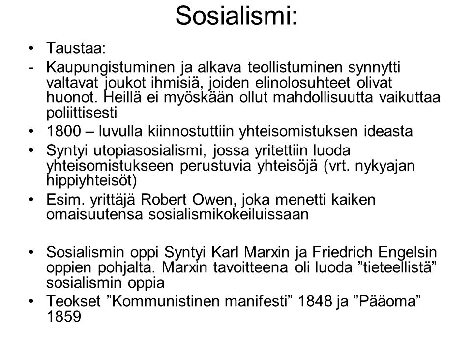 Sosialismi: Taustaa: