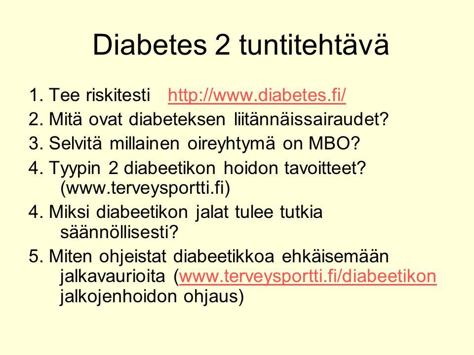 Diabetes 2 tuntitehtävä
