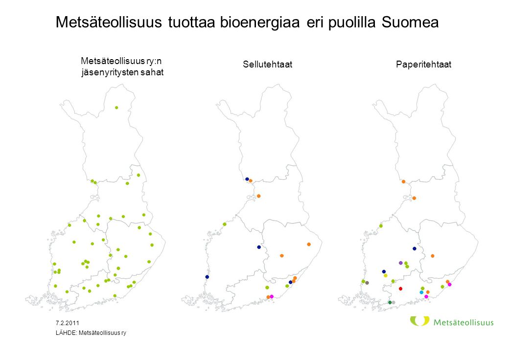 Metsäteollisuus tuottaa bioenergiaa eri puolilla Suomea