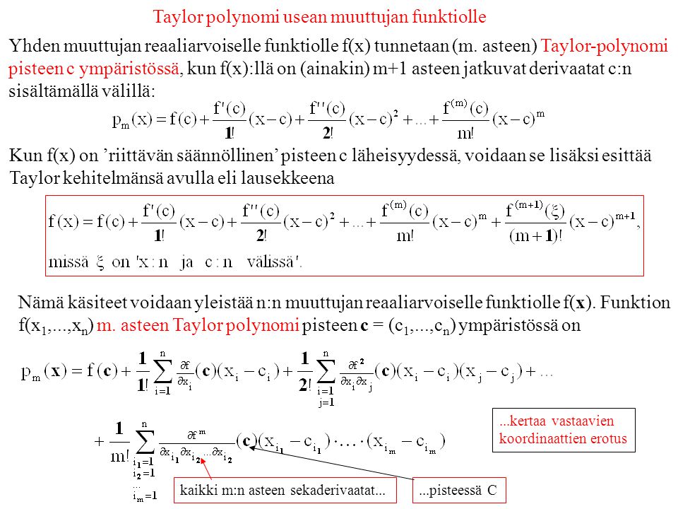 Taylor polynomi usean muuttujan funktiolle