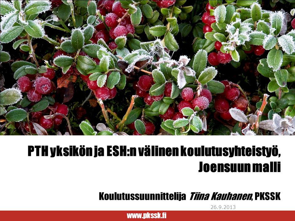 PTH yksikön ja ESH:n välinen koulutusyhteistyö, Joensuun malli Koulutussuunnittelija Tiina Kauhanen, PKSSK