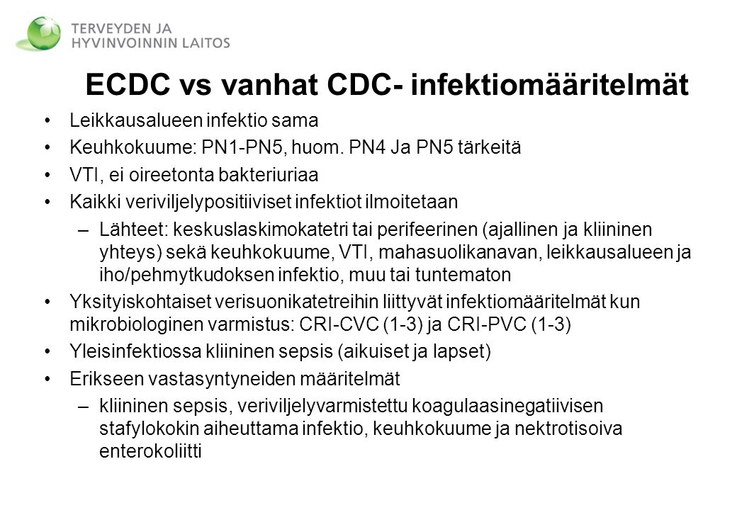 ECDC vs vanhat CDC- infektiomääritelmät