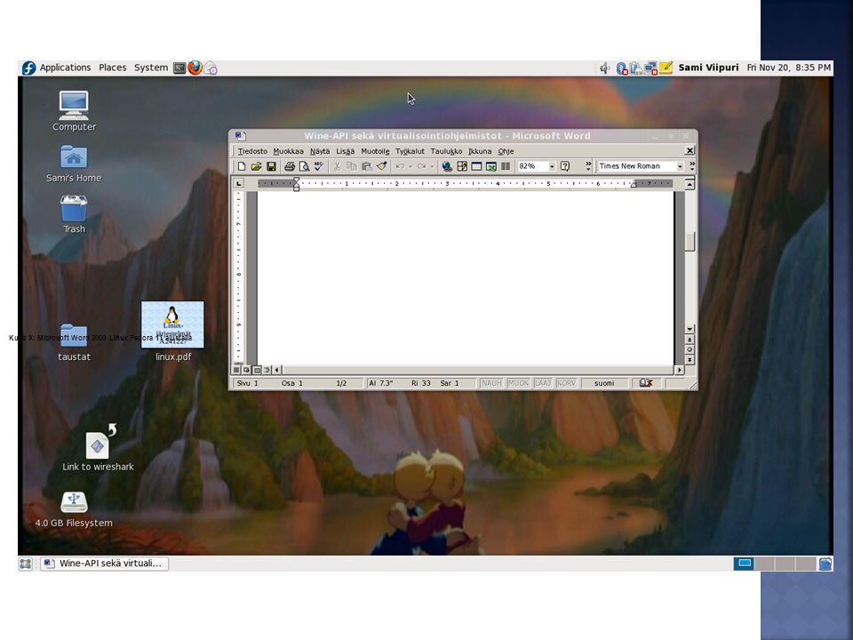 Kuva X: Microsoft Word 2000 Linux Fedora 11 alustalla
