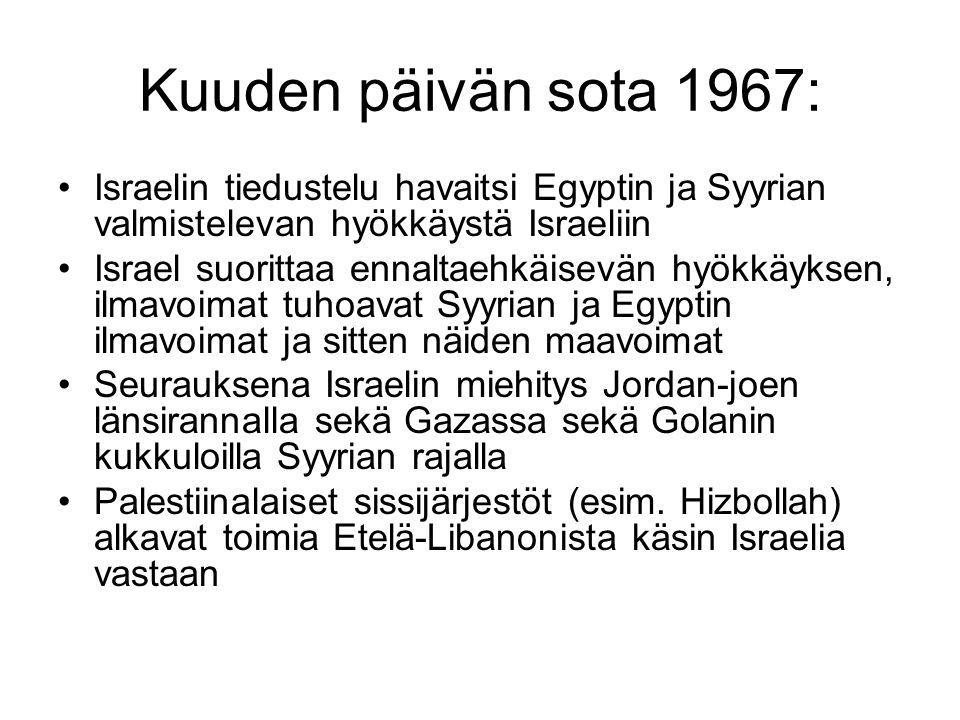Kuuden päivän sota 1967: Israelin tiedustelu havaitsi Egyptin ja Syyrian valmistelevan hyökkäystä Israeliin.