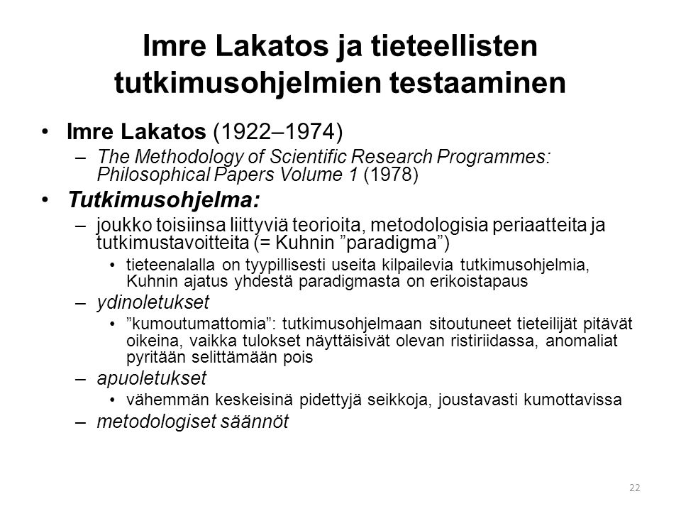 Imre Lakatos ja tieteellisten tutkimusohjelmien testaaminen