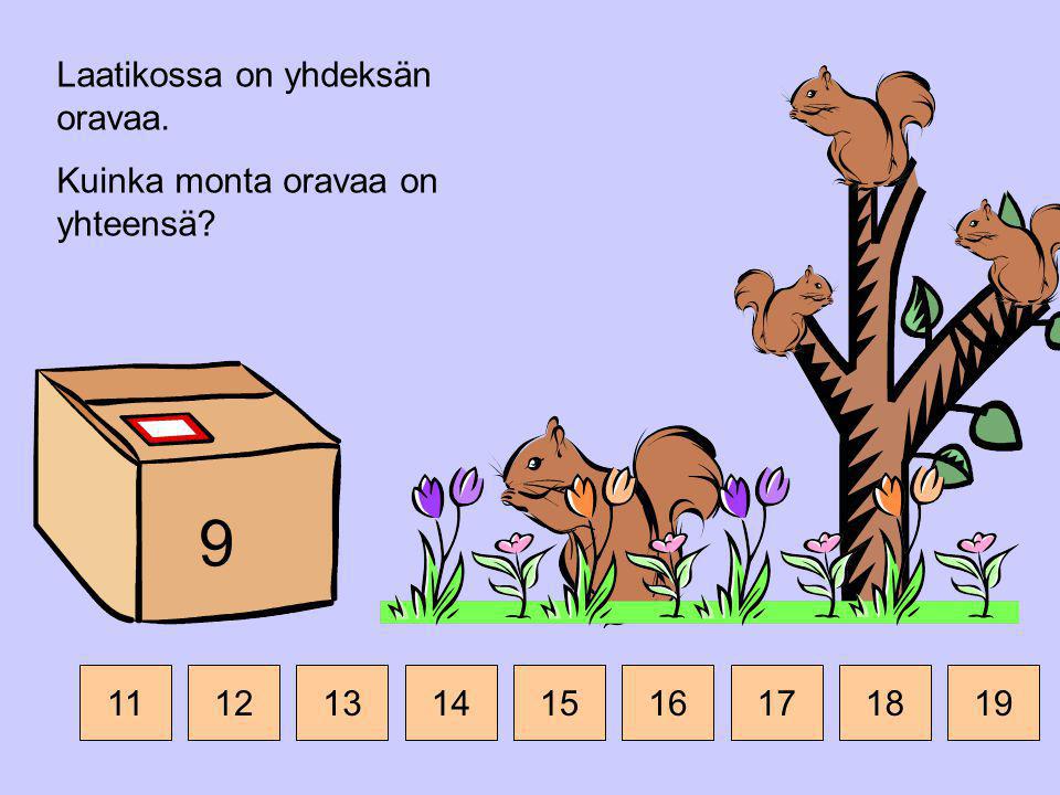 9 Laatikossa on yhdeksän oravaa. Kuinka monta oravaa on yhteensä 11