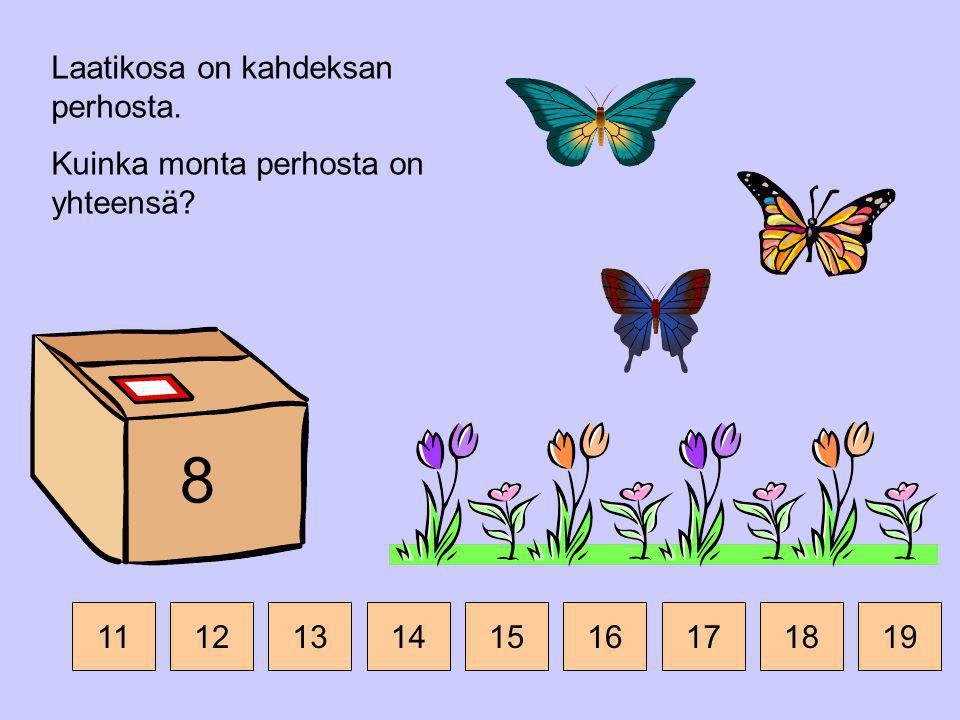 8 Laatikosa on kahdeksan perhosta. Kuinka monta perhosta on yhteensä