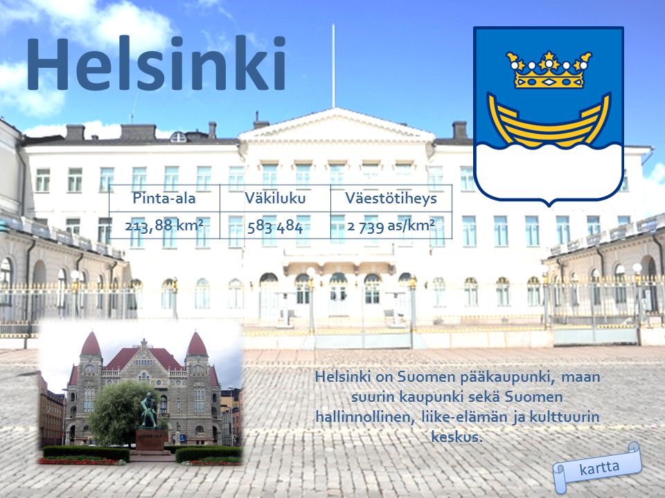 Helsinki Pinta-ala Väkiluku Väestötiheys 213,88 km²