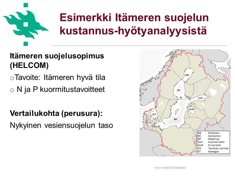 Esimerkki Itämeren suojelun kustannus-hyötyanalyysistä