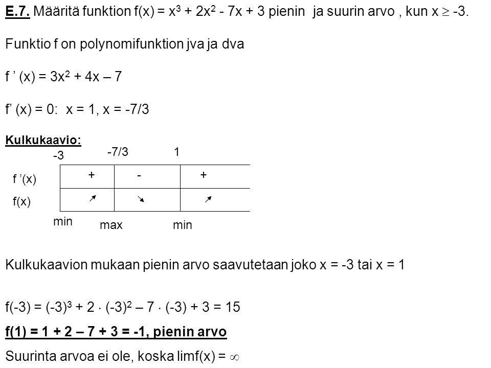 Funktio f on polynomifunktion jva ja dva f ’ (x) = 3x2 + 4x – 7