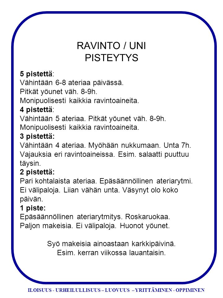 RAVINTO / UNI PISTEYTYS