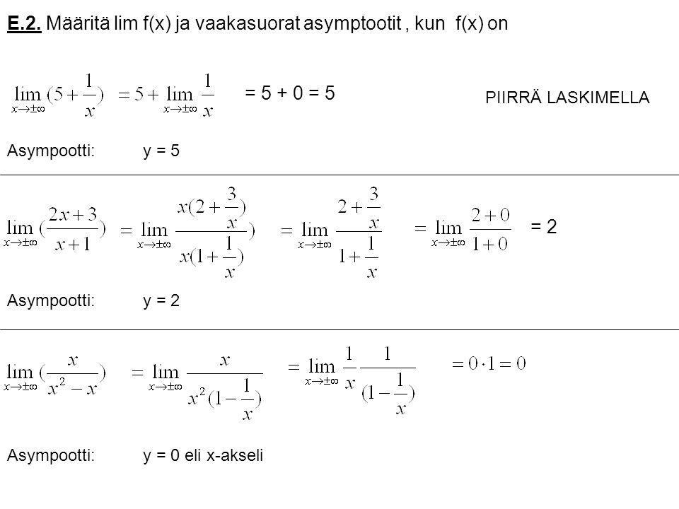 E.2. Määritä lim f(x) ja vaakasuorat asymptootit , kun f(x) on