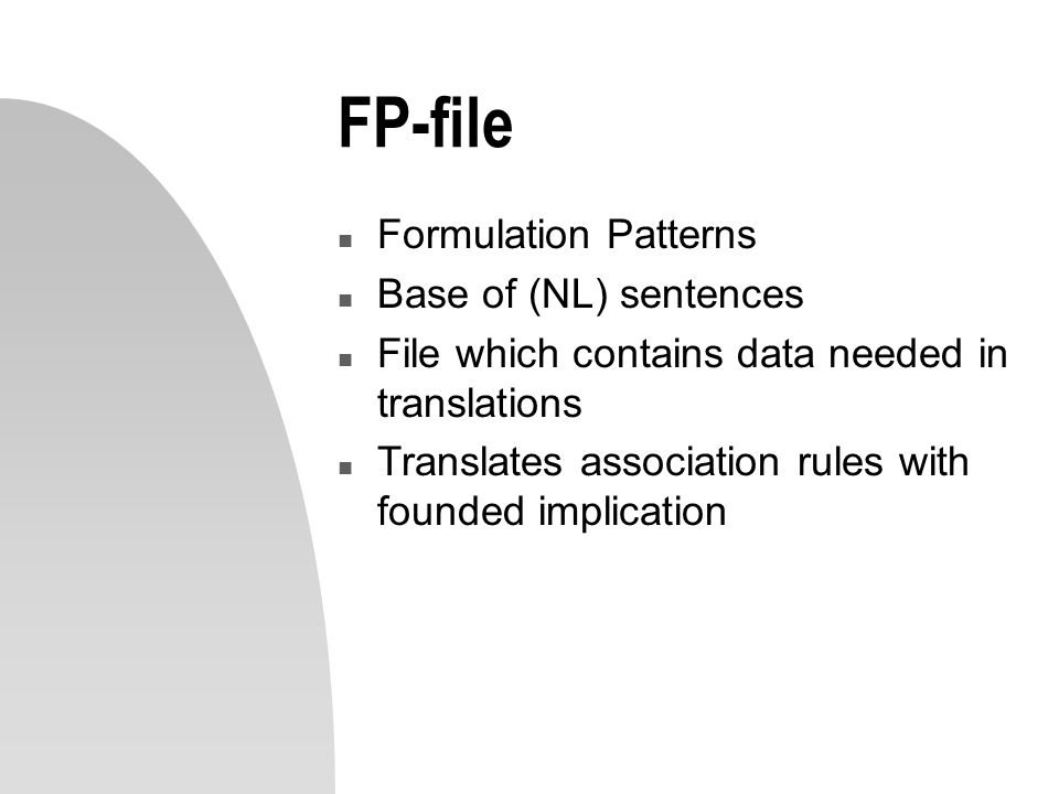 FP-file Formulation Patterns Base of (NL) sentences