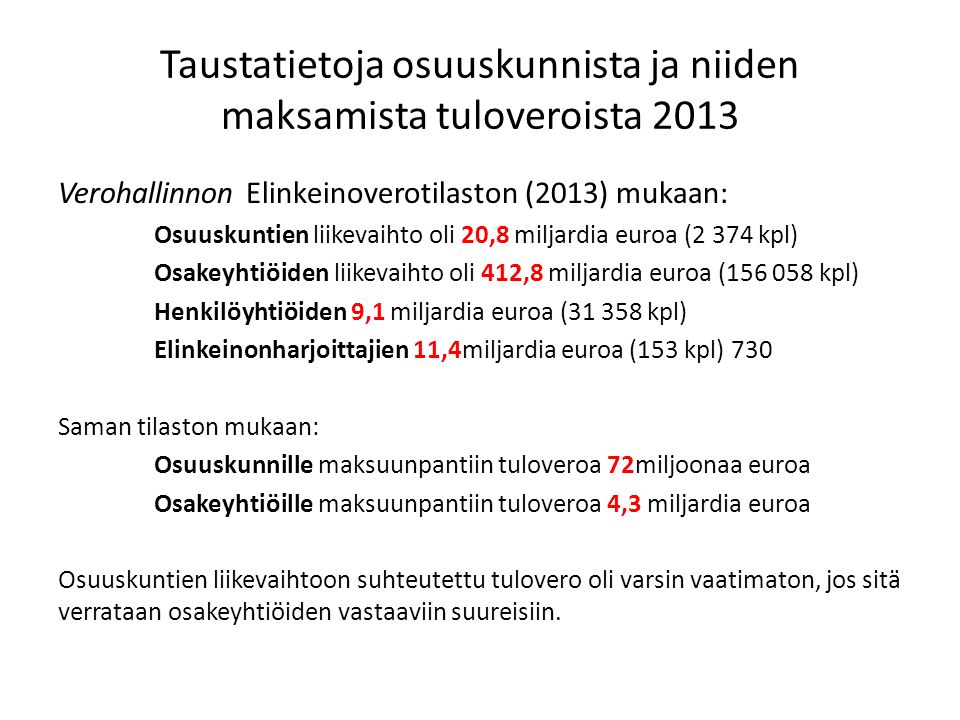 Taustatietoja osuuskunnista ja niiden maksamista tuloveroista 2013