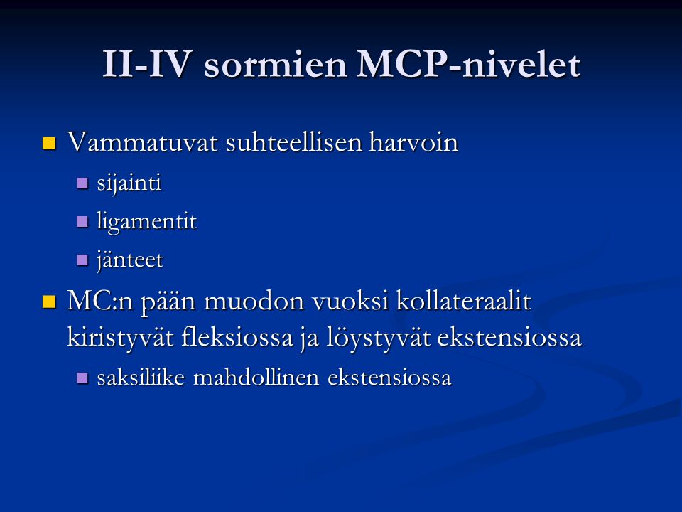 II-IV sormien MCP-nivelet