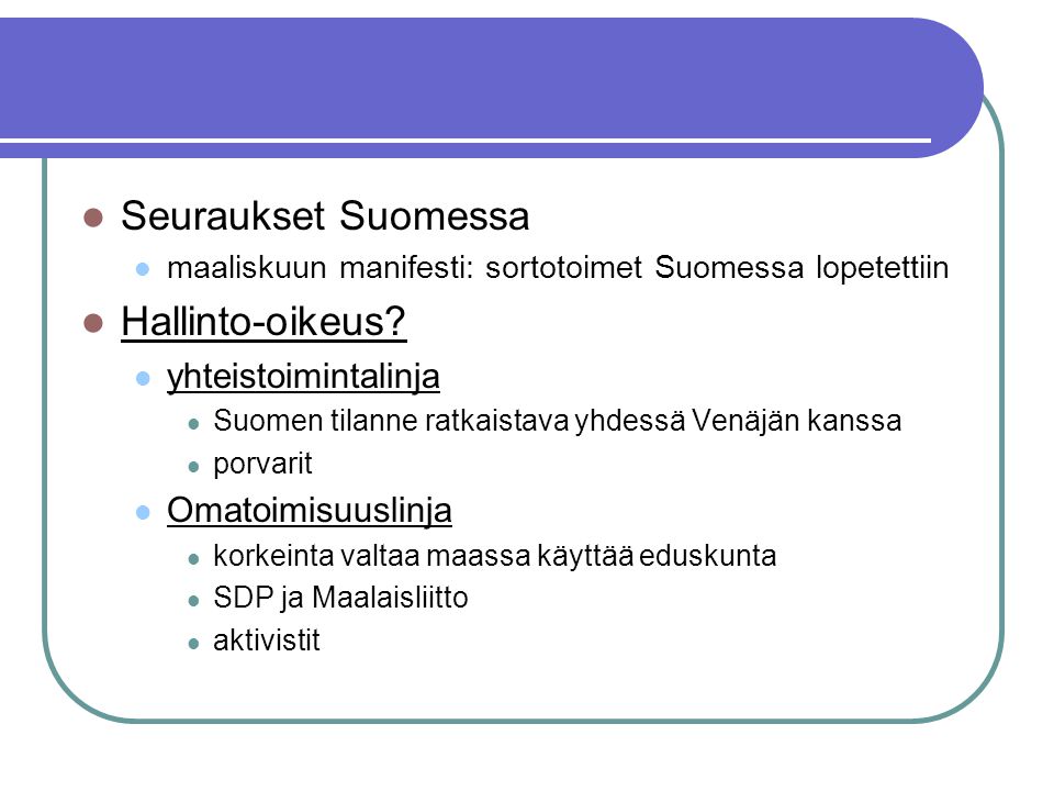 Seuraukset Suomessa Hallinto-oikeus yhteistoimintalinja