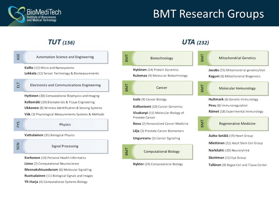 BMT Research Groups TUT (156) UTA (232)
