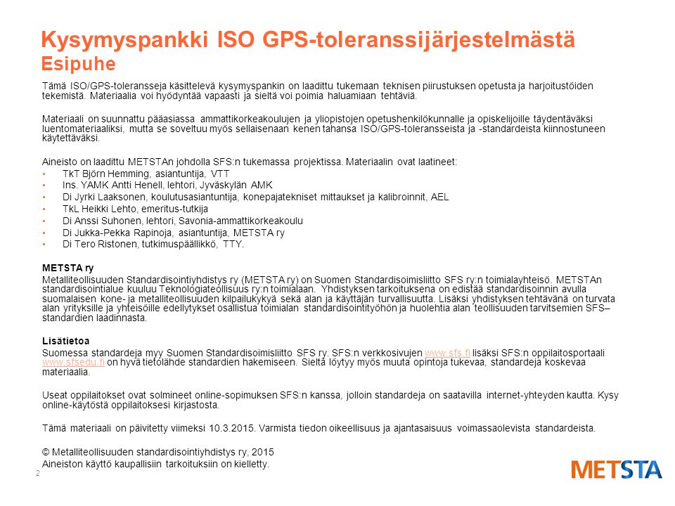 Kysymyspankki ISO GPS-toleranssijärjestelmästä Esipuhe