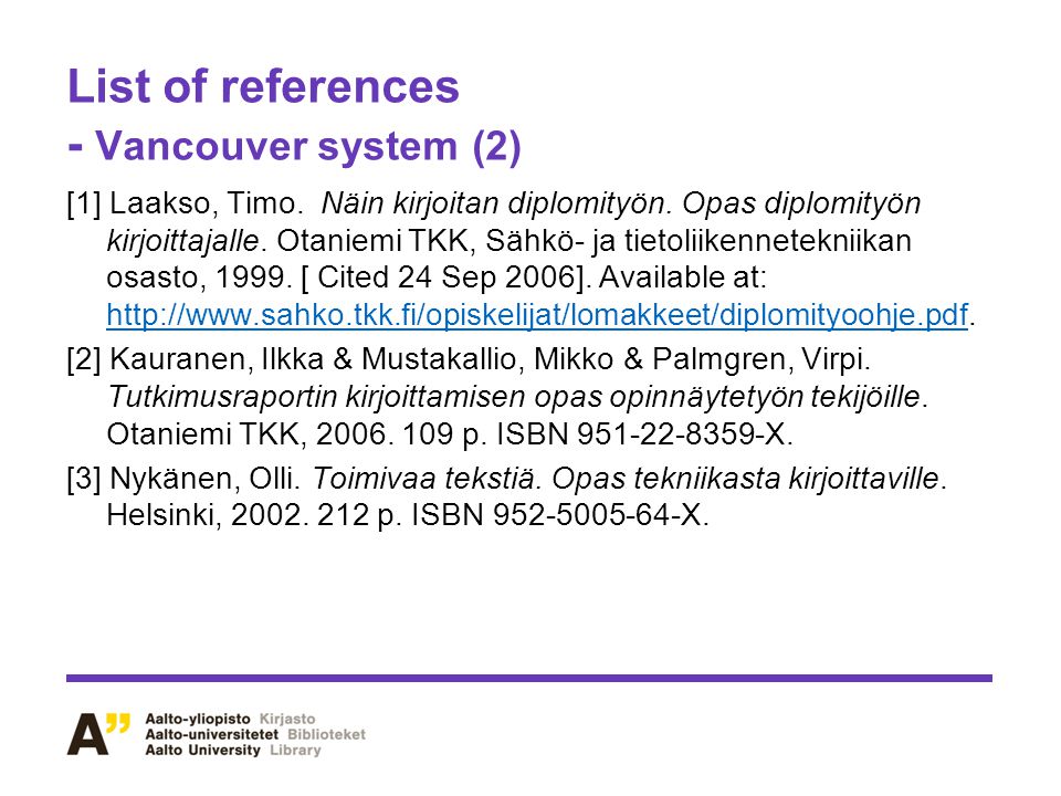 List of references - Vancouver system (2)