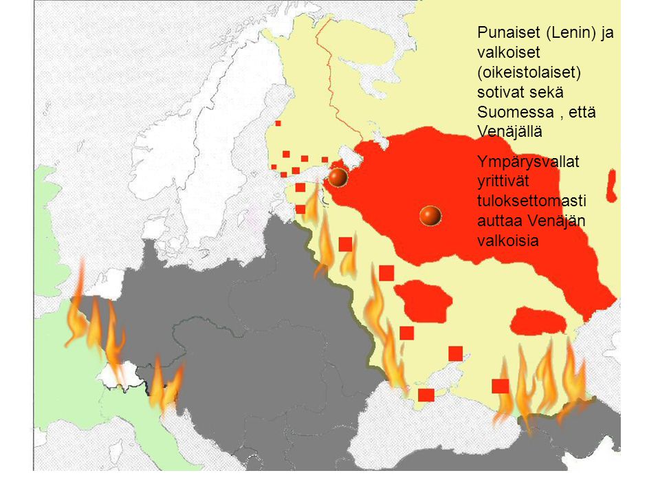 Punaiset (Lenin) ja valkoiset (oikeistolaiset) sotivat sekä Suomessa , että Venäjällä