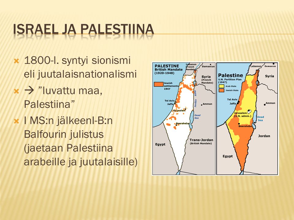 Israel ja Palestiina 1800-l. syntyi sionismi eli juutalaisnationalismi