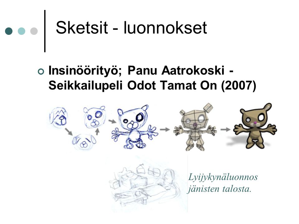 Sketsit - luonnokset Insinöörityö; Panu Aatrokoski - Seikkailupeli Odot Tamat On (2007) Lyijykynäluonnos.