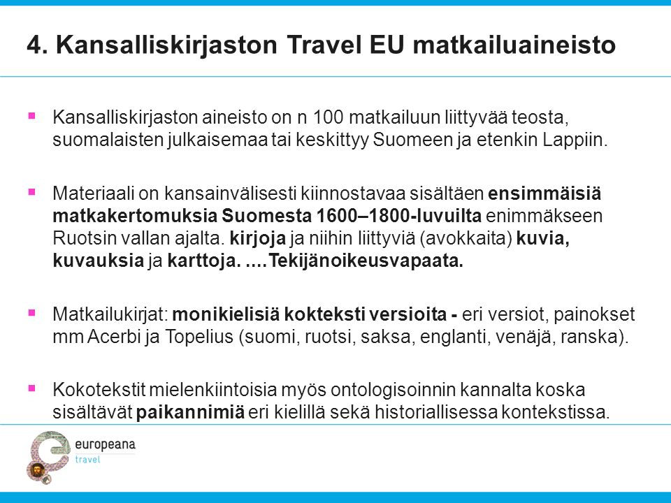 4. Kansalliskirjaston Travel EU matkailuaineisto