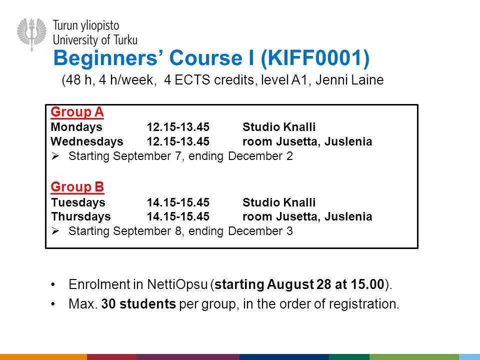 Beginners’ Course I (KIFF0001)